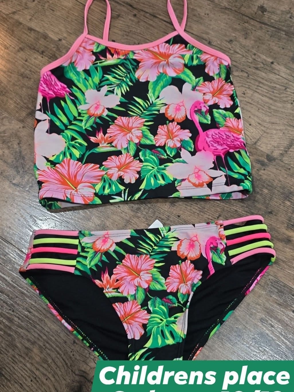 The Children's Place Pink Floral Flamingo Girls' Two-Piece Bikini